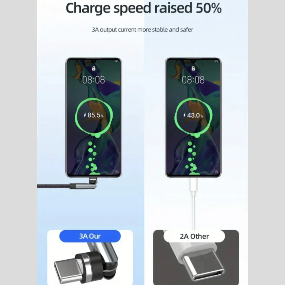 1x Black Magnetic Charging / Data Cable with 3x Charger Heads 540° Rotation
